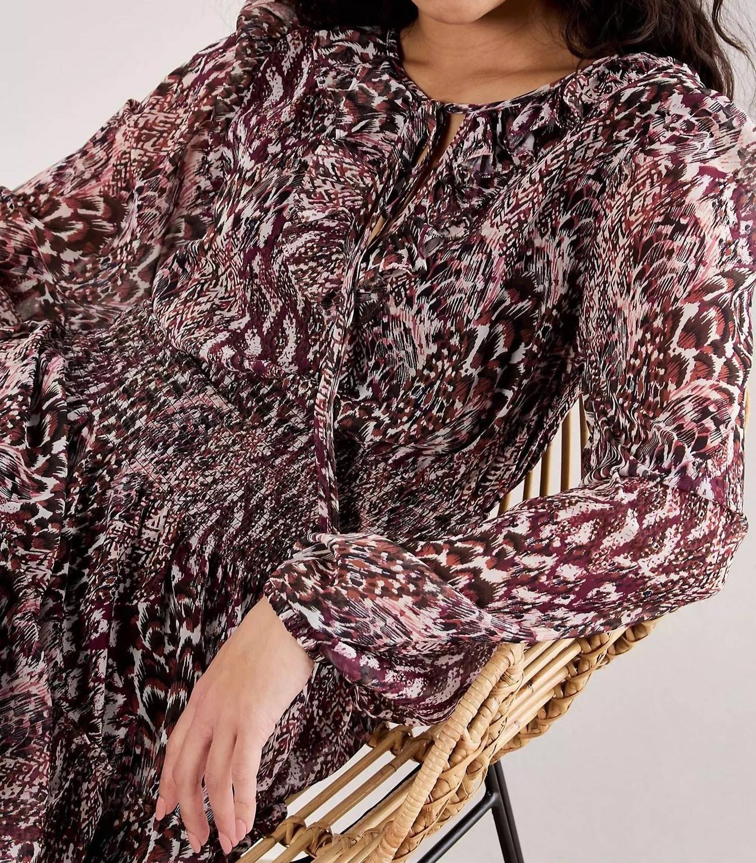 Apricot - Feather Patchwork Ruffle Dress