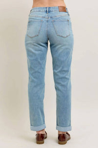 Judy Blue - Mid Rise V-front Cuff Boyfriend Cool Denim Jeans