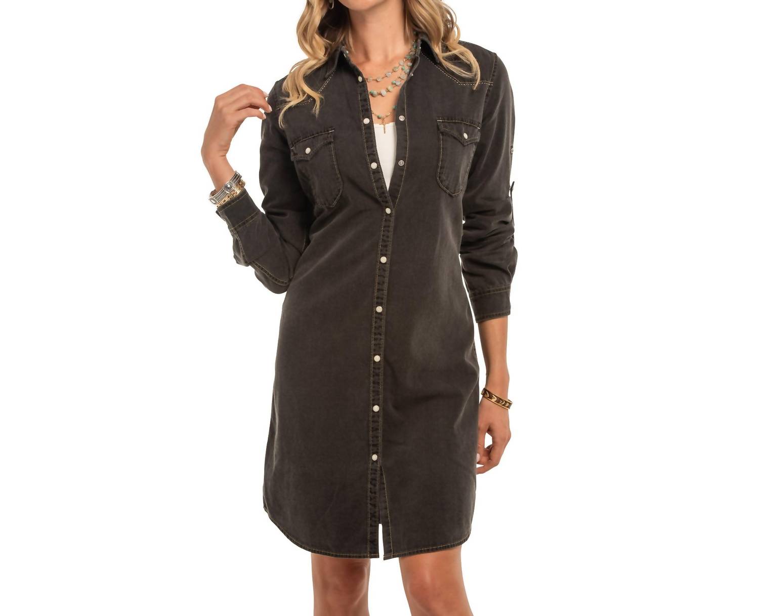 Madison Creek Outfitters Savannah Denim Shirt Dress in black - women's dress