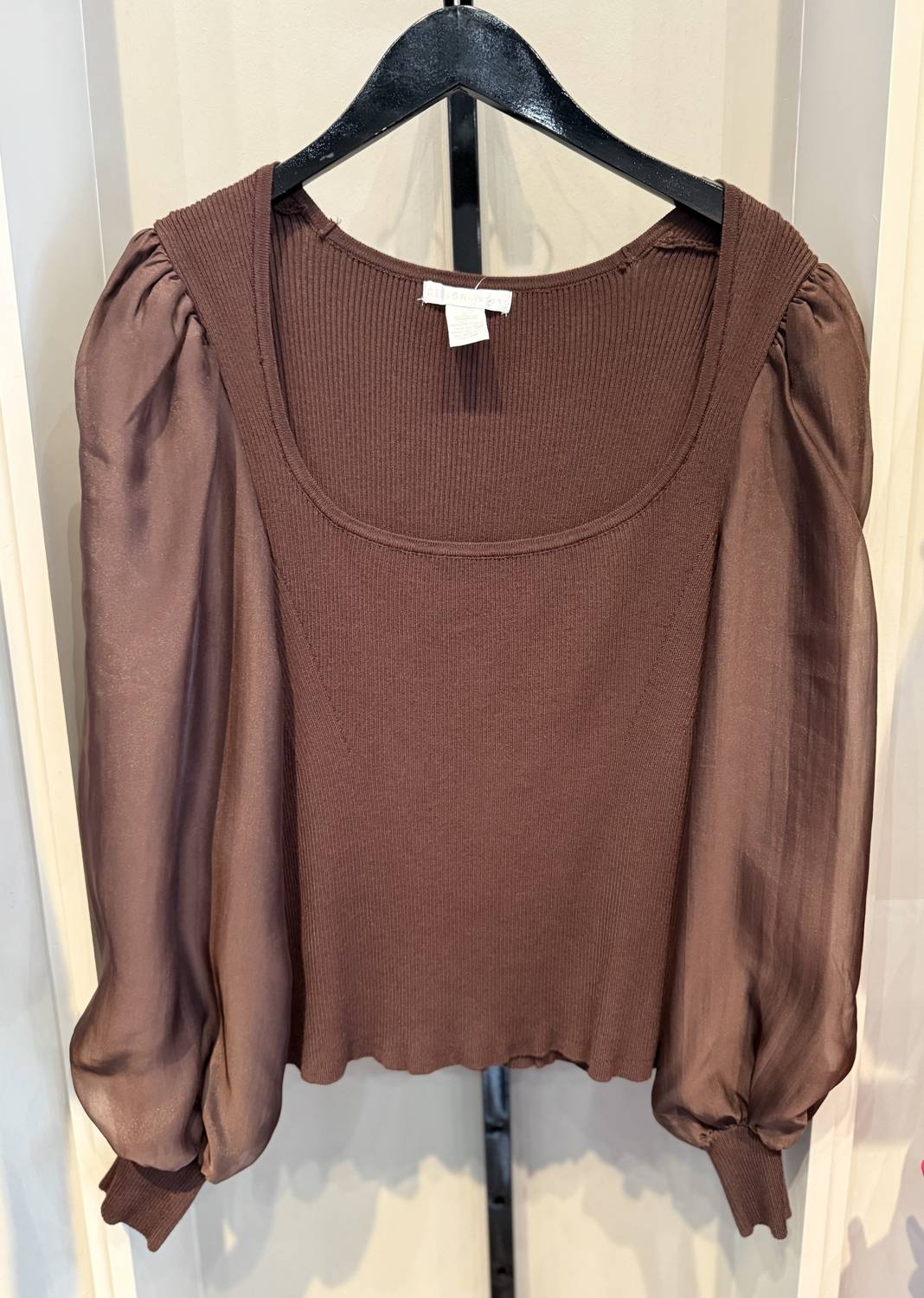 Design History - Ribbed Top With Sheer Sleeve