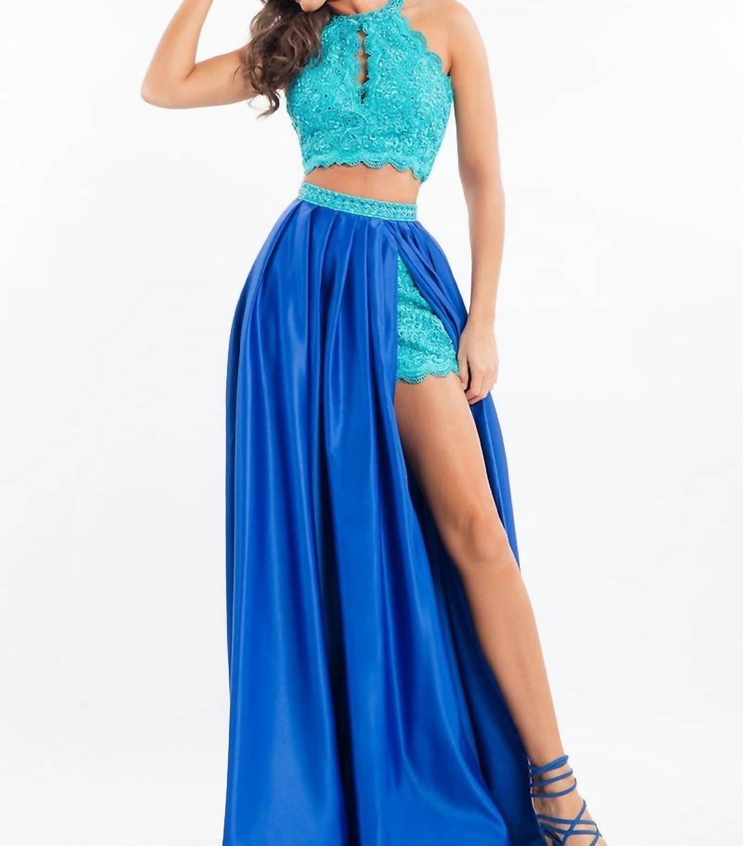 Rachel Allan - Two-piece Lace Prom Dress With Matte Satin Overskirt