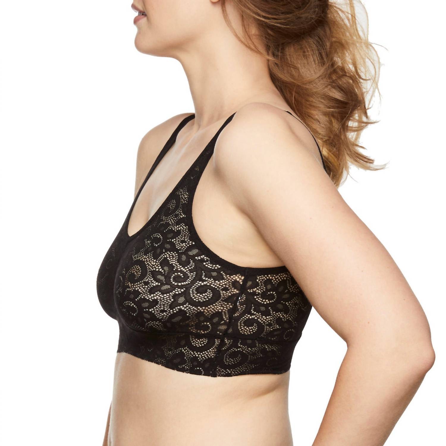 TC Fine Intimates All Over Lace V-neck Bralette in deep black - women's intimate - detail view