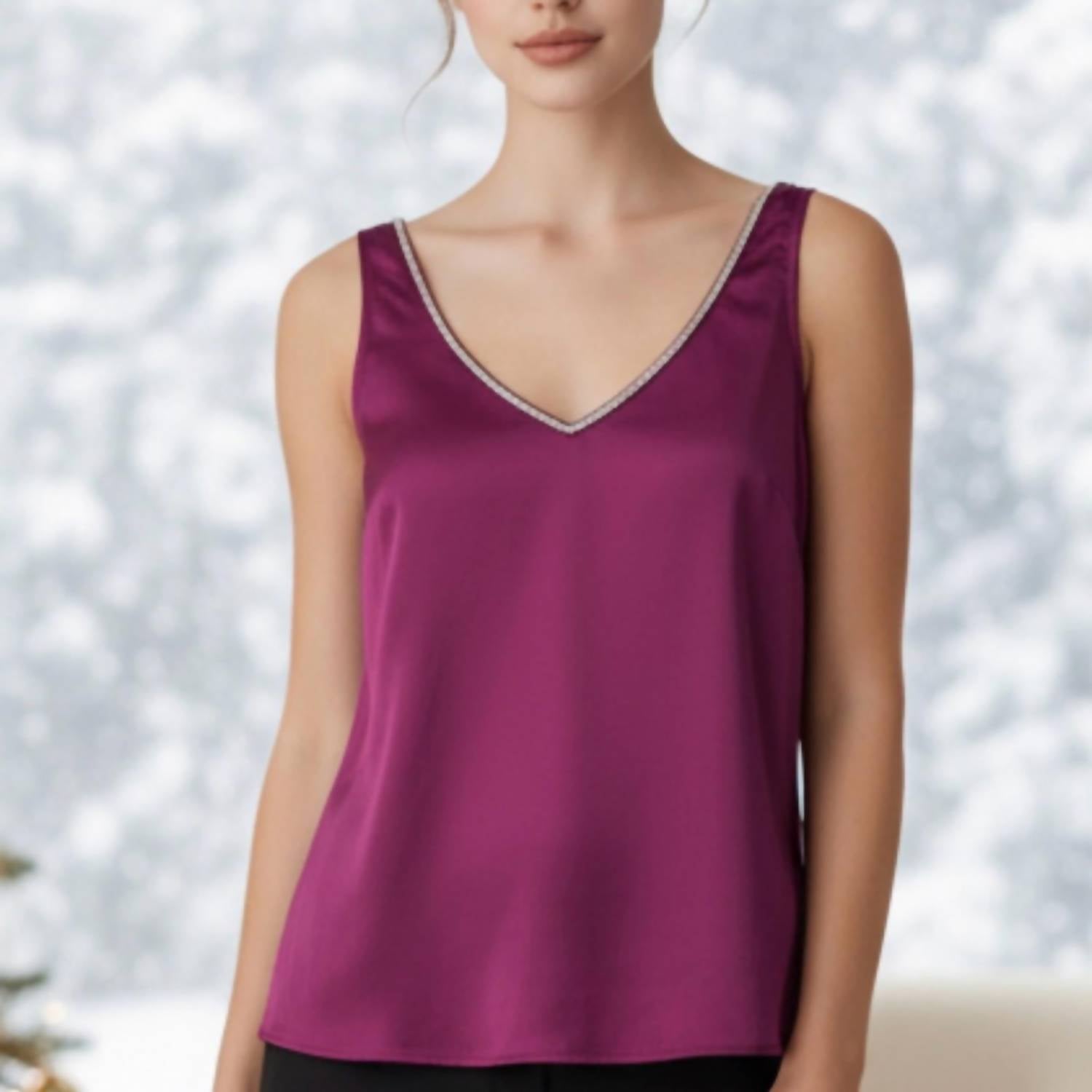 VINCE CAMUTO Rich Satin Slip Tank Top in purple - women's tank top - detail view