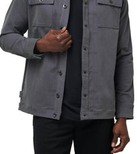 TravisMathew Cloud Denim Sherpa Jacket in grey pinstripe - men's jacket