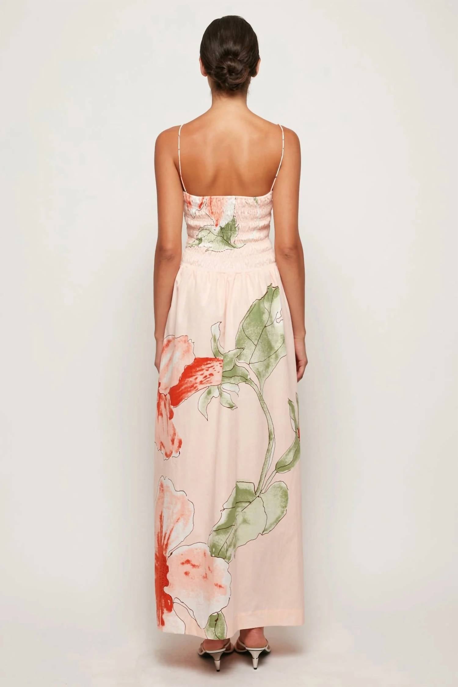 SWF Ruffled Bodice Midi Dress in hibiscus glow - women's dress - detail view