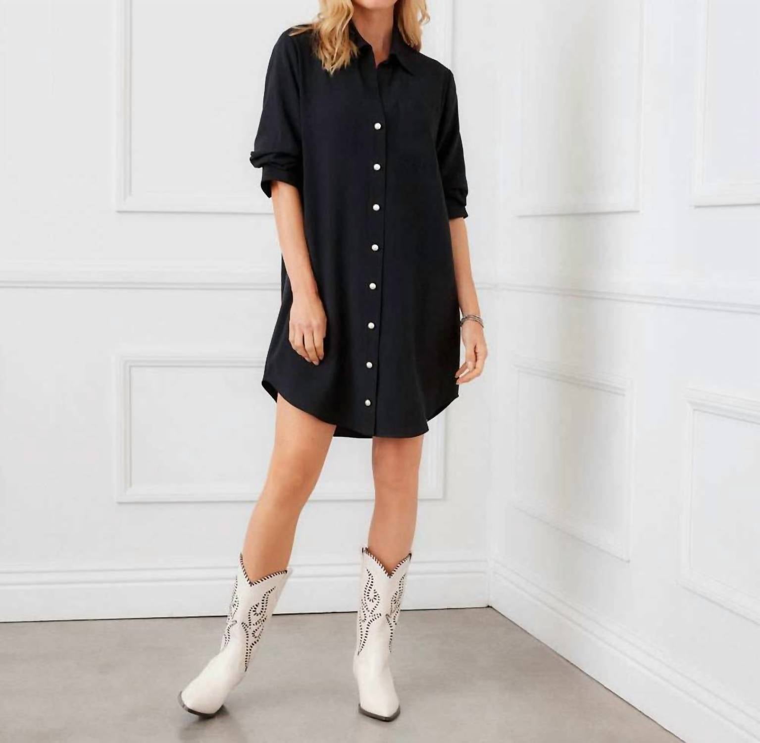 Karen Kane Ruched Sleeve Shirtdress in black - women's dress - view 4
