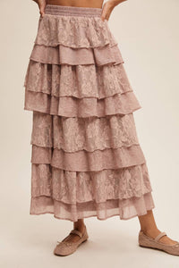 Listicle - Lace Tiered Maxi Skirt