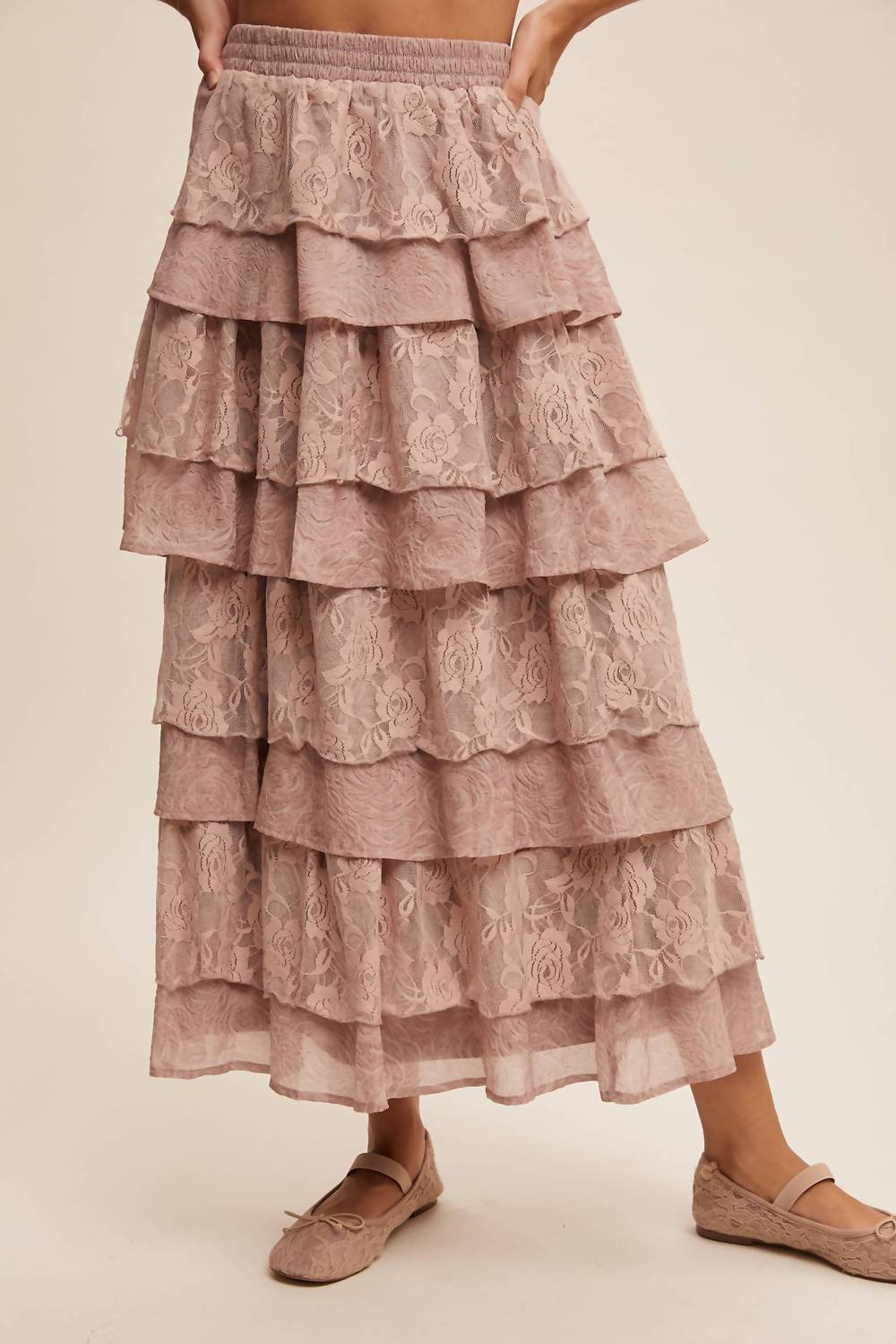 Listicle - Lace Tiered Maxi Skirt