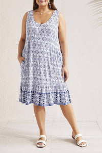 TRIBAL Printed Sleeveless V-neck Dress - Plus in blue star - women's dress