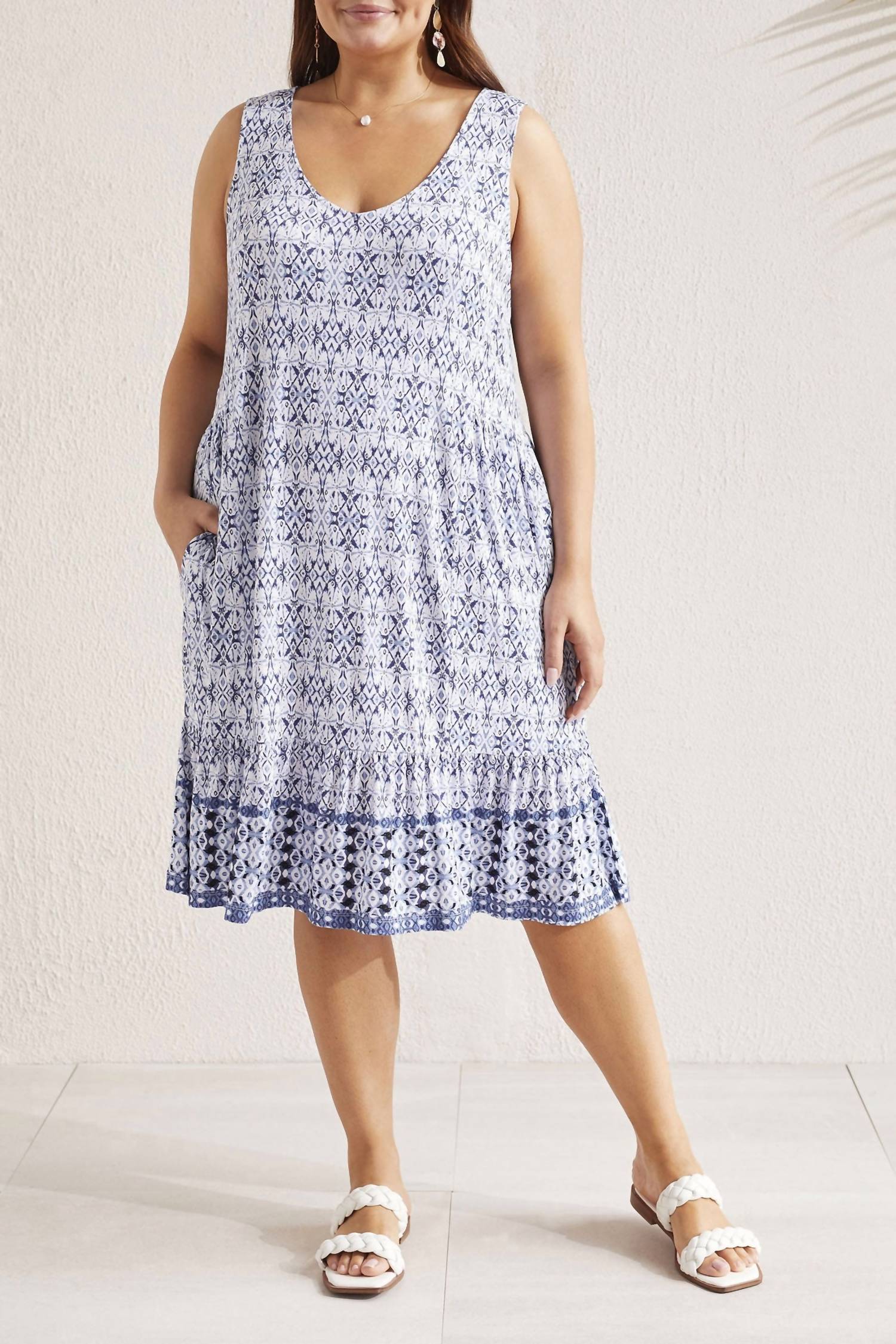 TRIBAL Printed Sleeveless V-neck Dress - Plus in blue star - women's dress