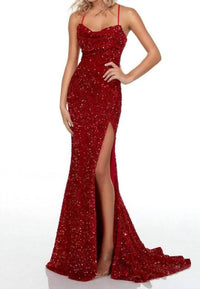 ALYCE PARIS Sequined Cowl Prom Gown With Slit in red - women's dress