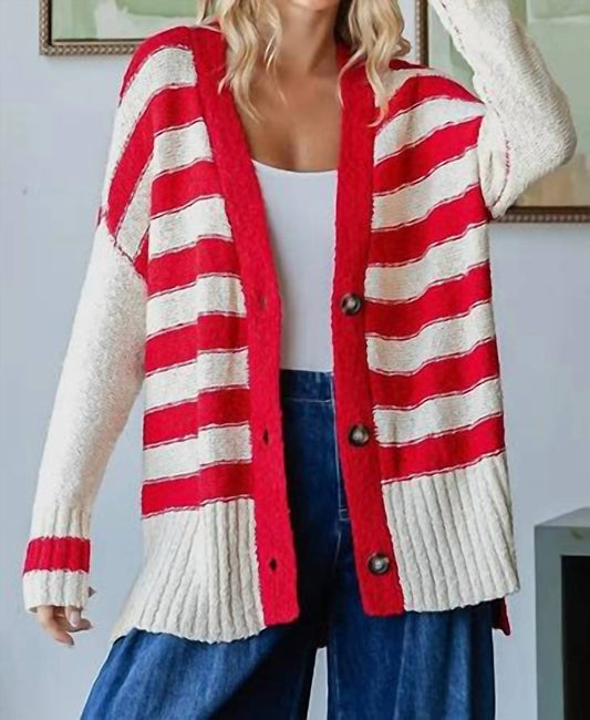 Veveret - Stripe Mix Oversize Cardigan