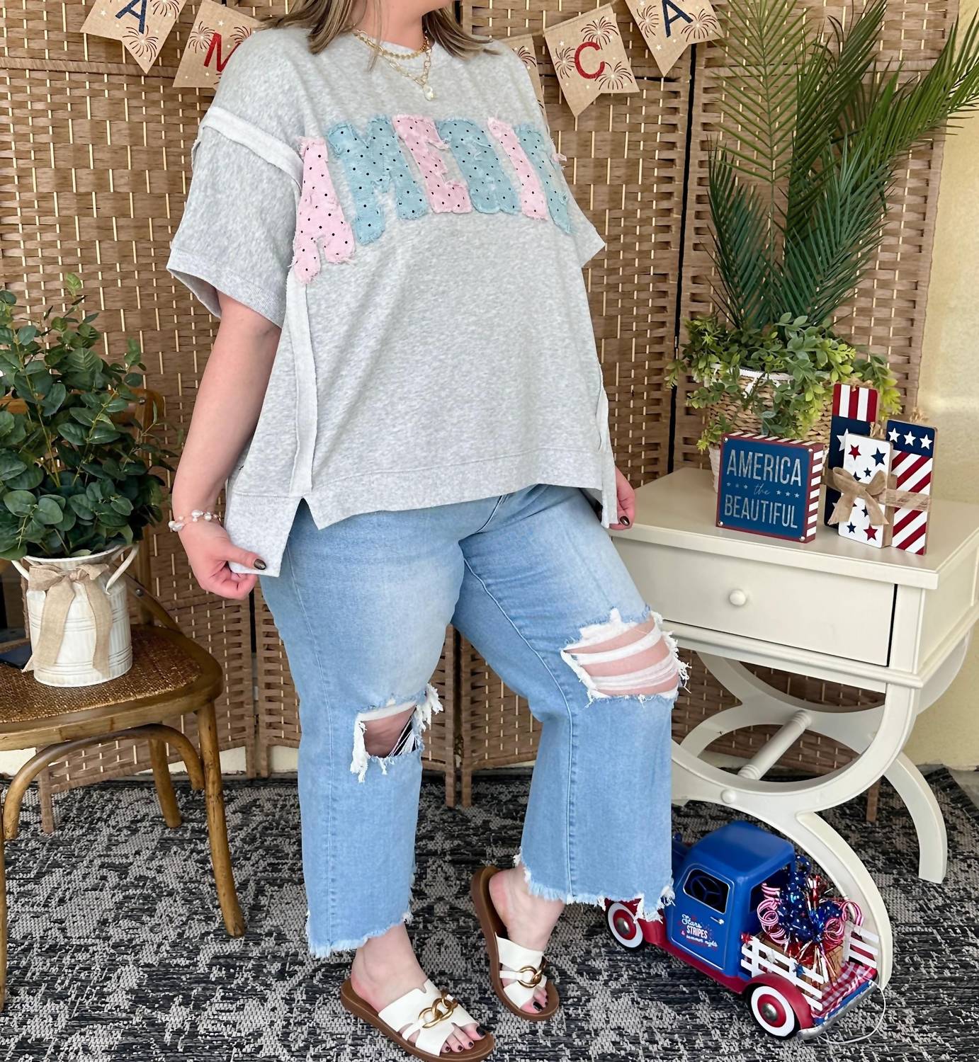 Peach Love - Americana Polka Dot Top