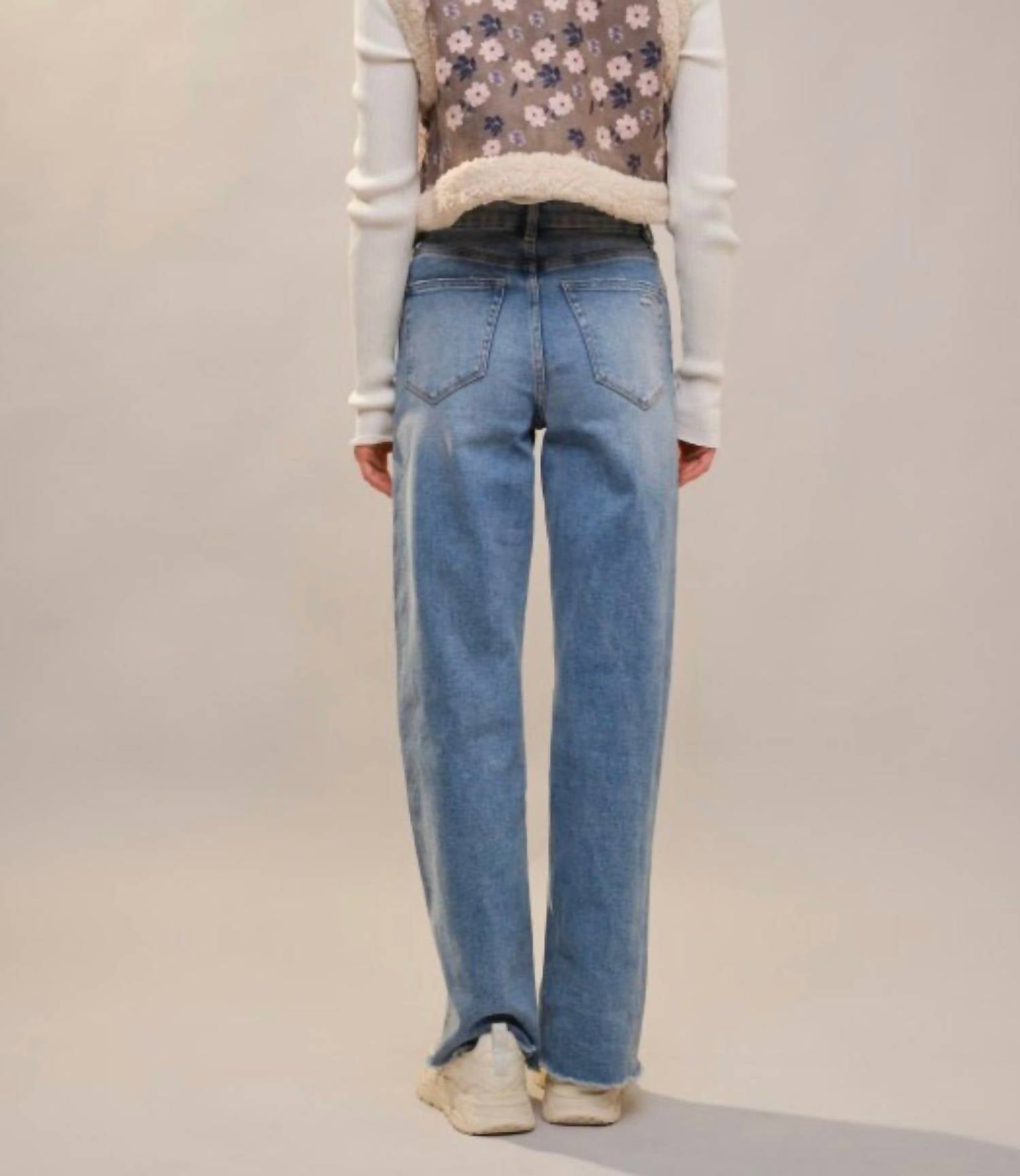 Blue B - Sherpa Lining Flower Print Faux Suede Vest