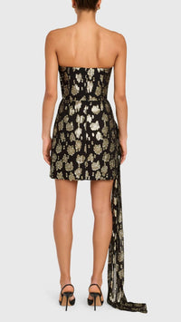 Amanda Uprichard Alaia Midweight Jacquard Dress in black gold - women's dress - detail view
