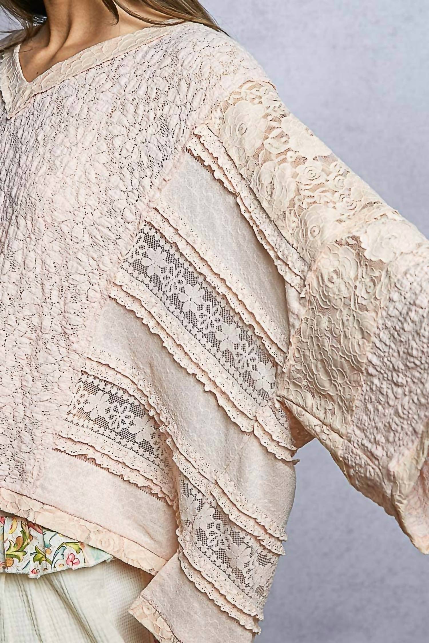 Pol - Romantic Lightweight V Neck Airy Lace Top