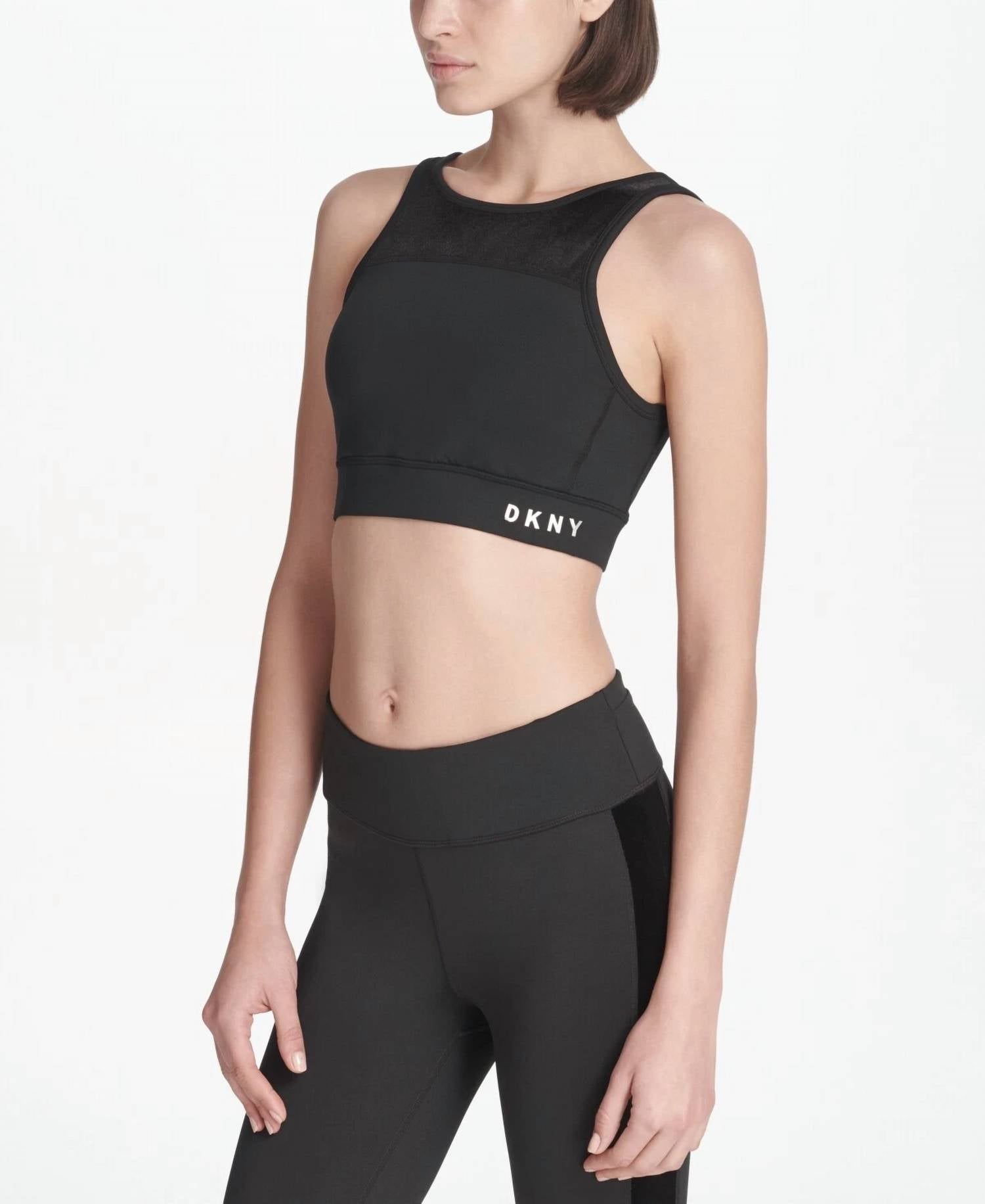 Dkny - DKNY Womens Activewear Sport Velvet Trimmed V Back Medium Support Sports Bra