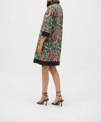 Joseph Ribkoff Poplin Paisley Print A-line Dress in pink green - women's dress - detail view