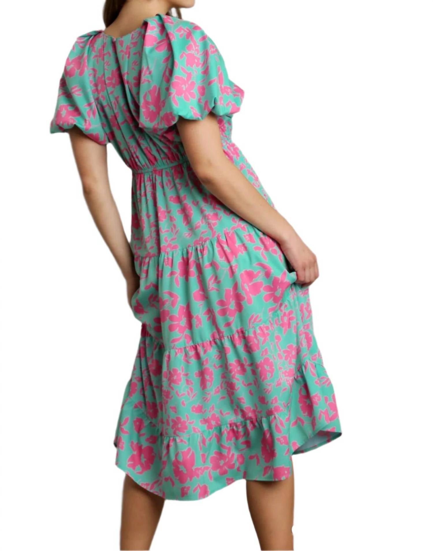 Umgee - Floral Tiered Pocket Midi Dress
