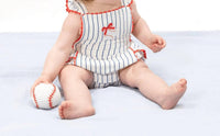 Angel Dear - Girls Baseball Stripe Bamboo Ric Rac Ruffle Sunsuit