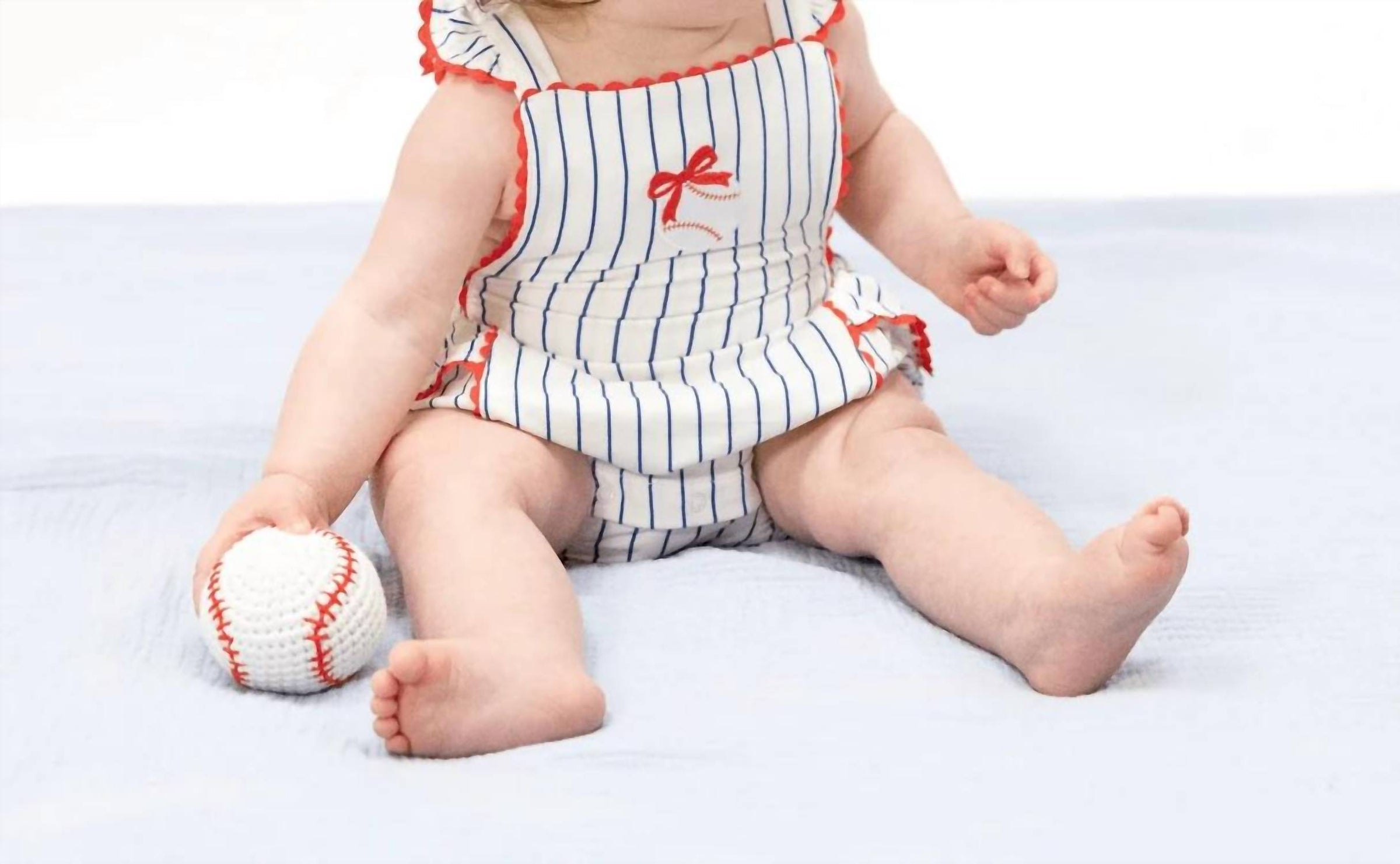 Angel Dear - Girls Baseball Stripe Bamboo Ric Rac Ruffle Sunsuit