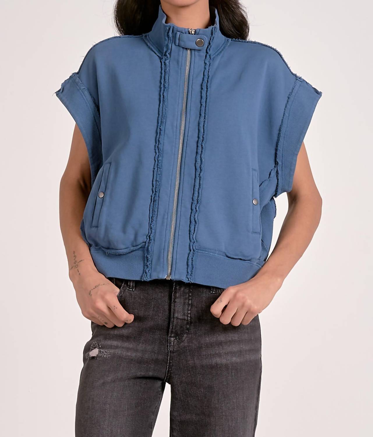 ELAN Zippered Capsleeve Vest in blue - women's sweater
