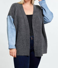 Davi & Dani - Oversize Sweater Cardigan with Denim Sleeve