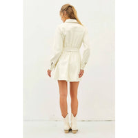 Idem Ditto - BELTED FAUX LEATHER BUTTON DOWN GODET MINI DRESS