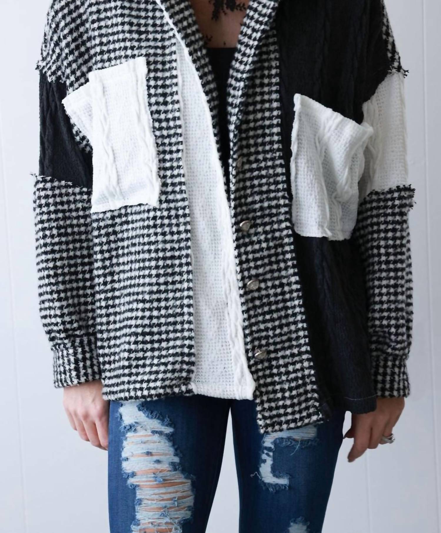 Pol - Houndstooth Sweater Shacket