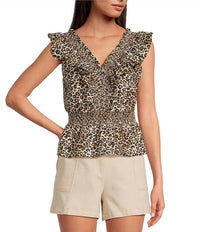 Skies Are Blue - Leopard Poplin Top