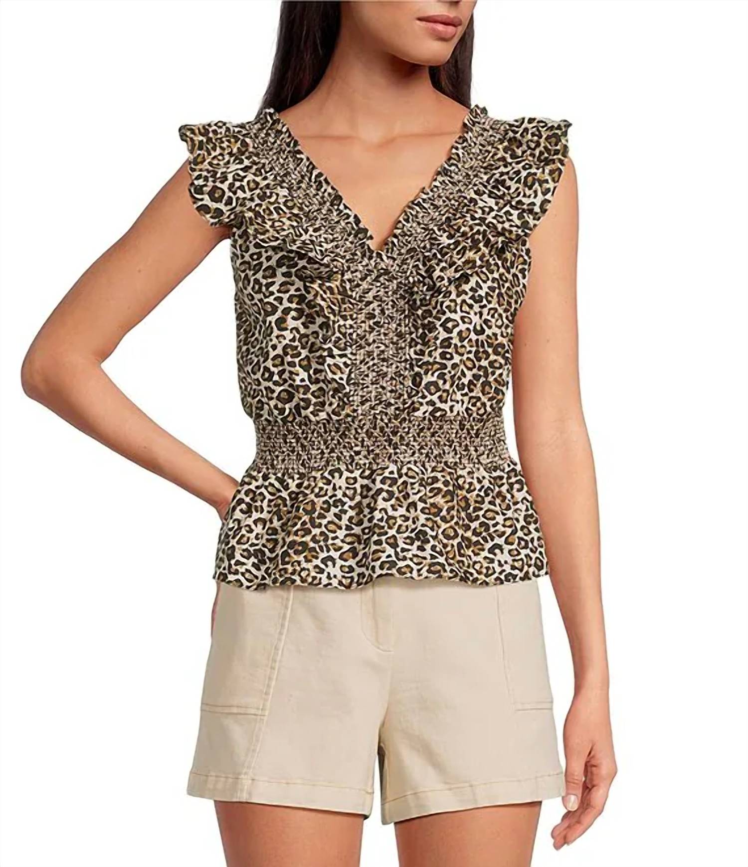Skies Are Blue - Leopard Poplin Top