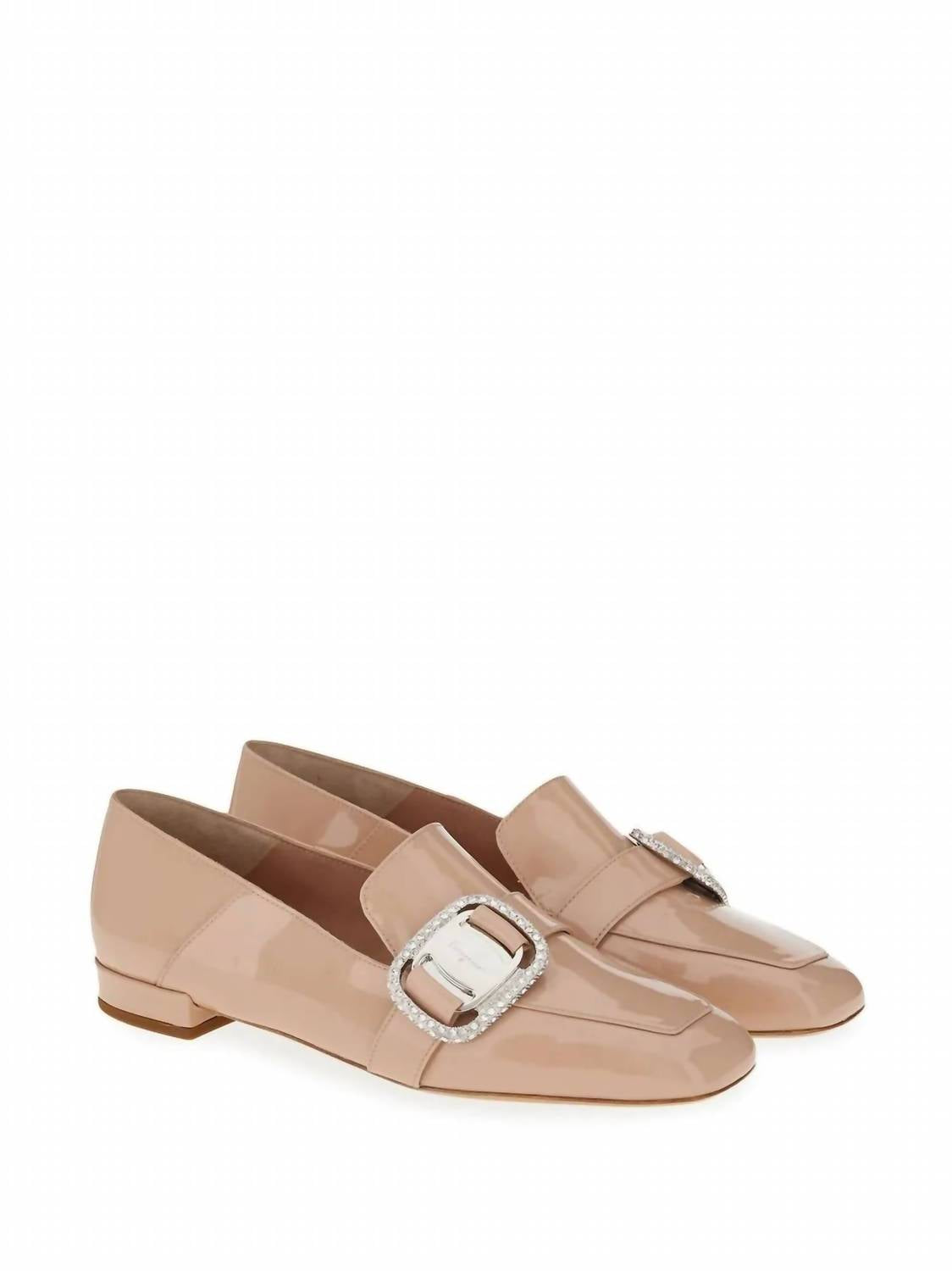 Salvatore Ferragamo Women's Vara Patent Leather Chain Loafers in beige 1 - women's flats - detail view