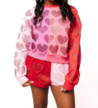 Queen Of Sparkles - Colorblock Rhinestone Hearts Sweatshirt