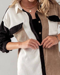 Blu Pepper - Relaxed Fit Colorblock Corduroy Shacket