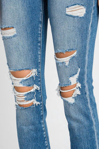 Petra - Mid Rise Slim Straight Distressed Jean