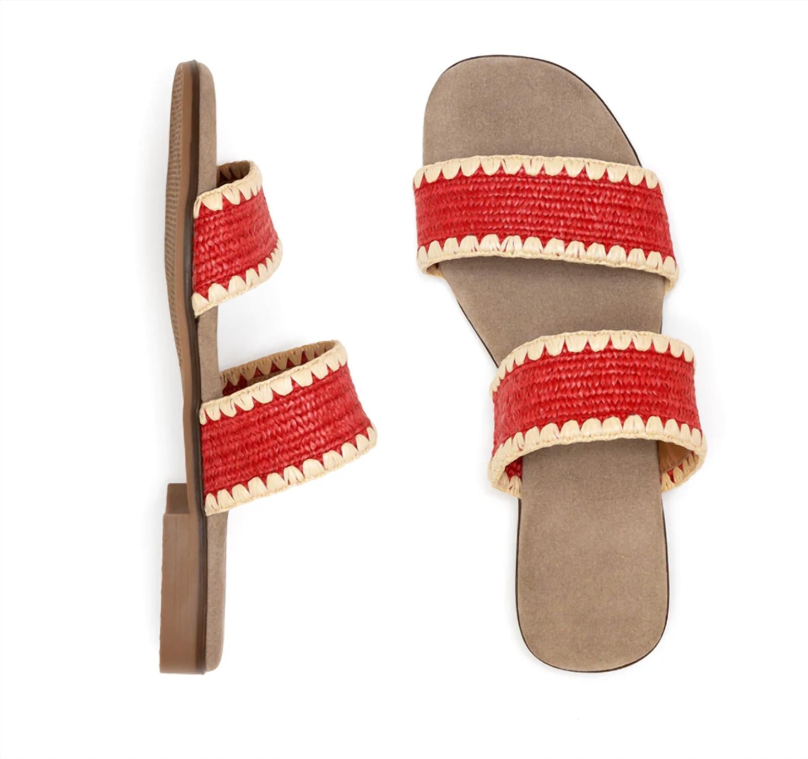 CHARLESTON SHOE CO. Women's Majorca Slip On Sandals in red jute - women's sandal - detail view