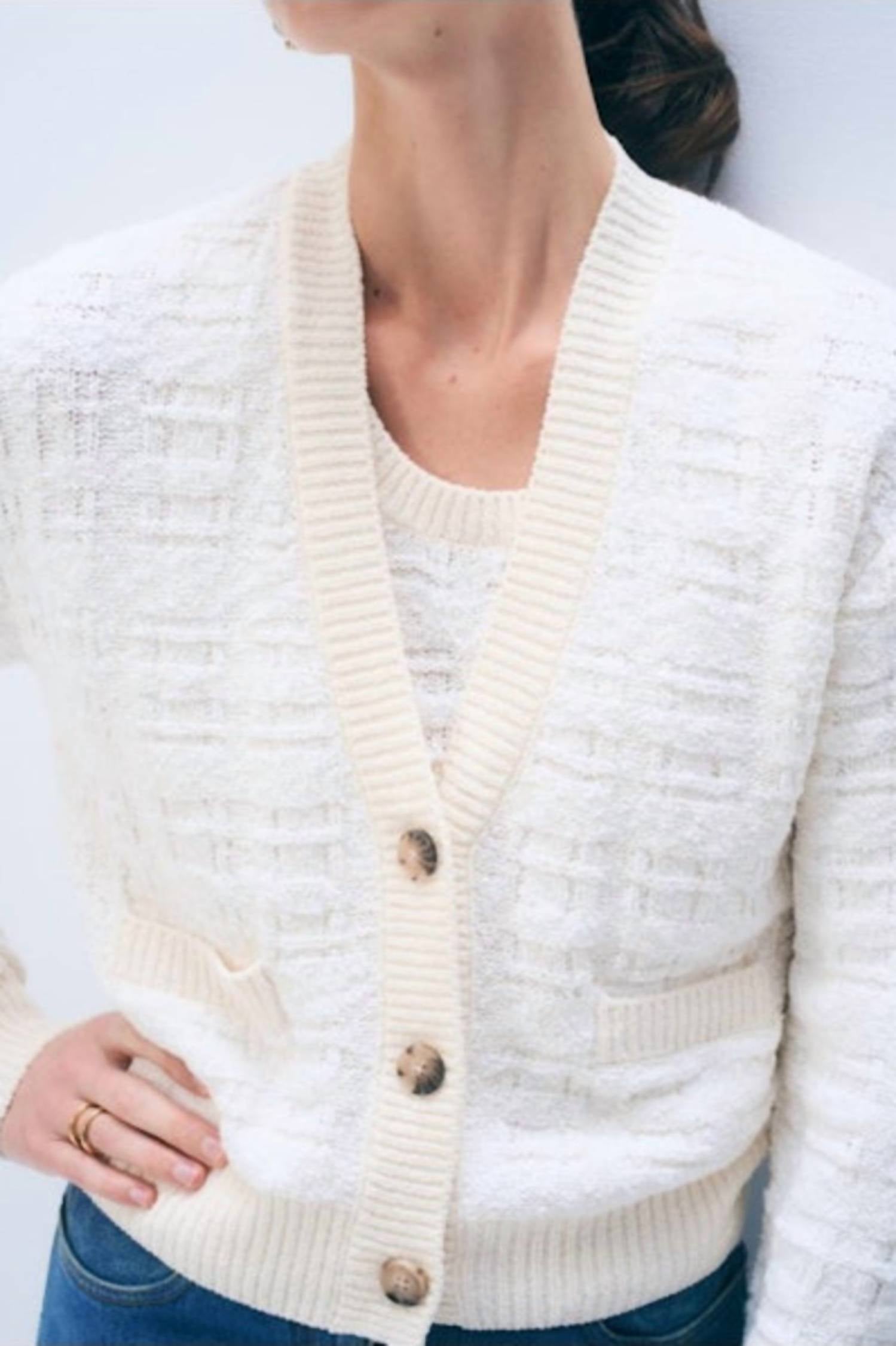 White + Warren - Textured Boucle Cardigan Top
