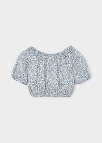 Mayoral Printed Floral Crop Top in sky blue - kids' blouse - alternate view