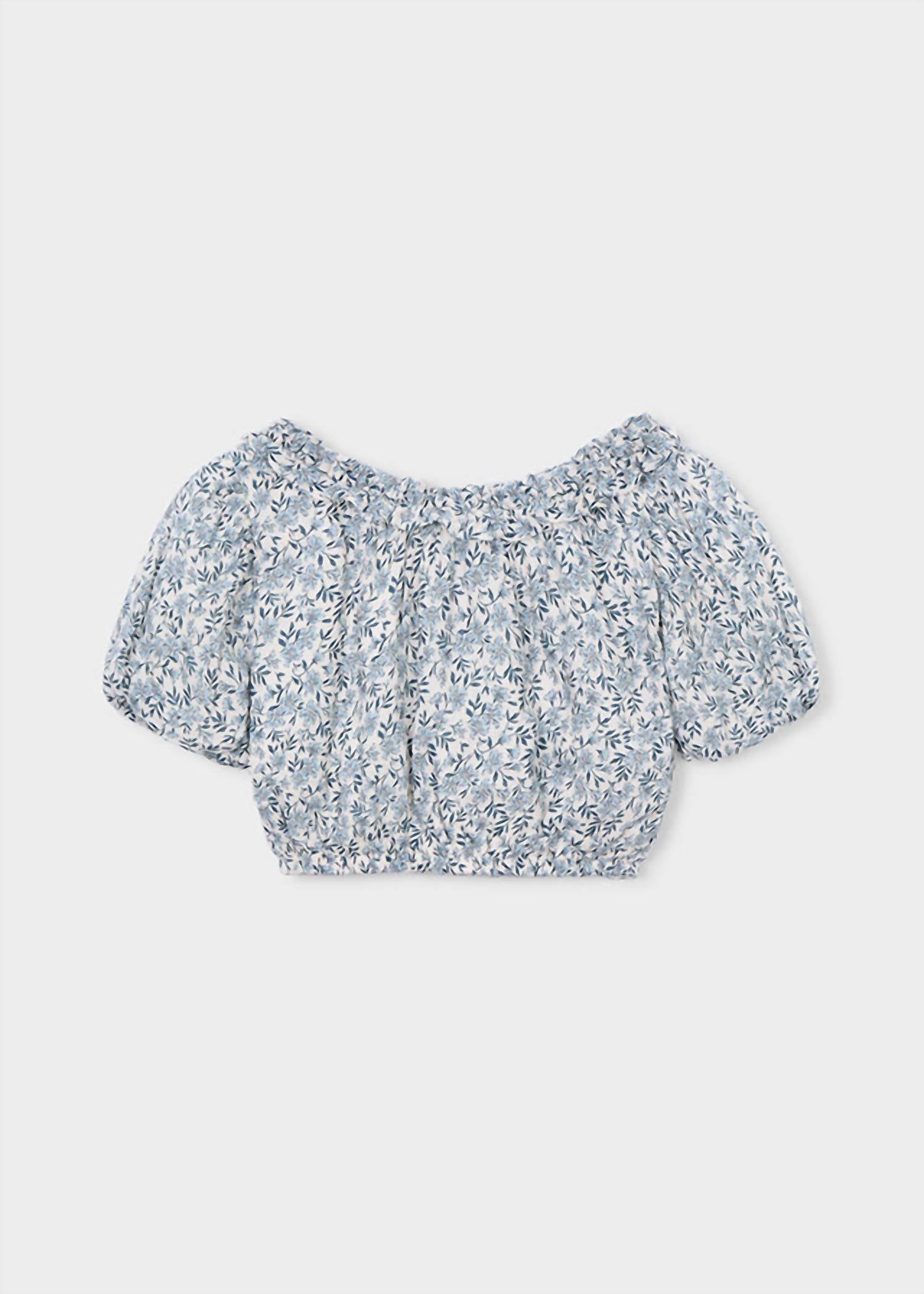 Mayoral Printed Floral Crop Top in sky blue - kids' blouse - alternate view