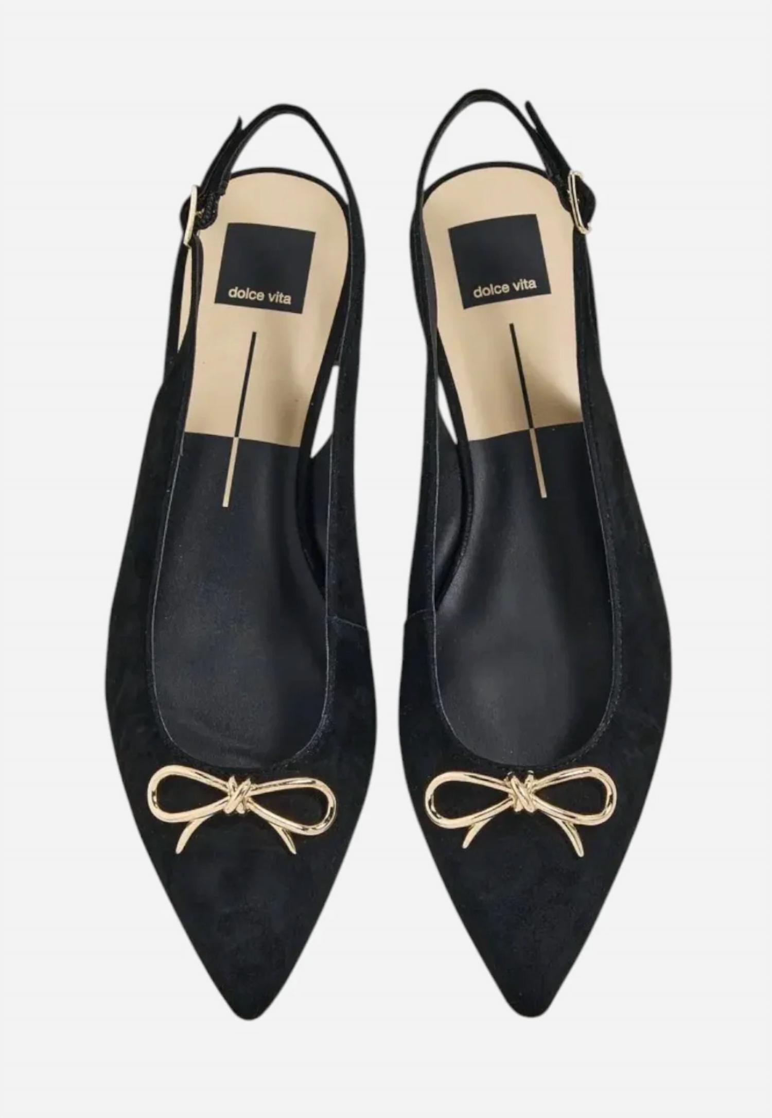 Dolce Vita Women's Obella Pointed Toe Flats in onyx suede - women's flats - detail view