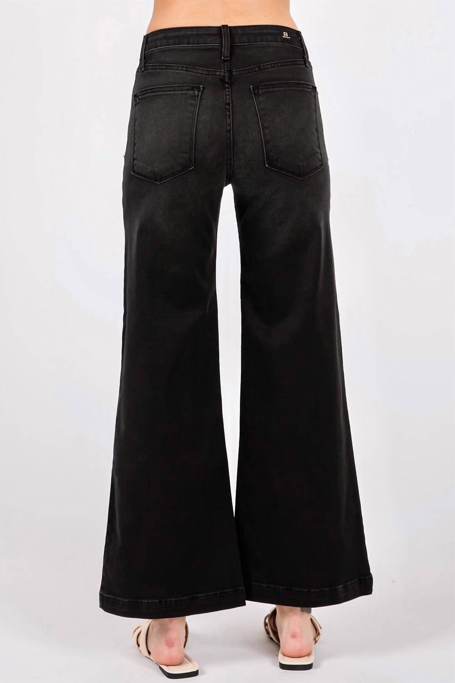 Letter to Juliet Sofia Wide Leg Culotte in washed black - women's jeans - detail view