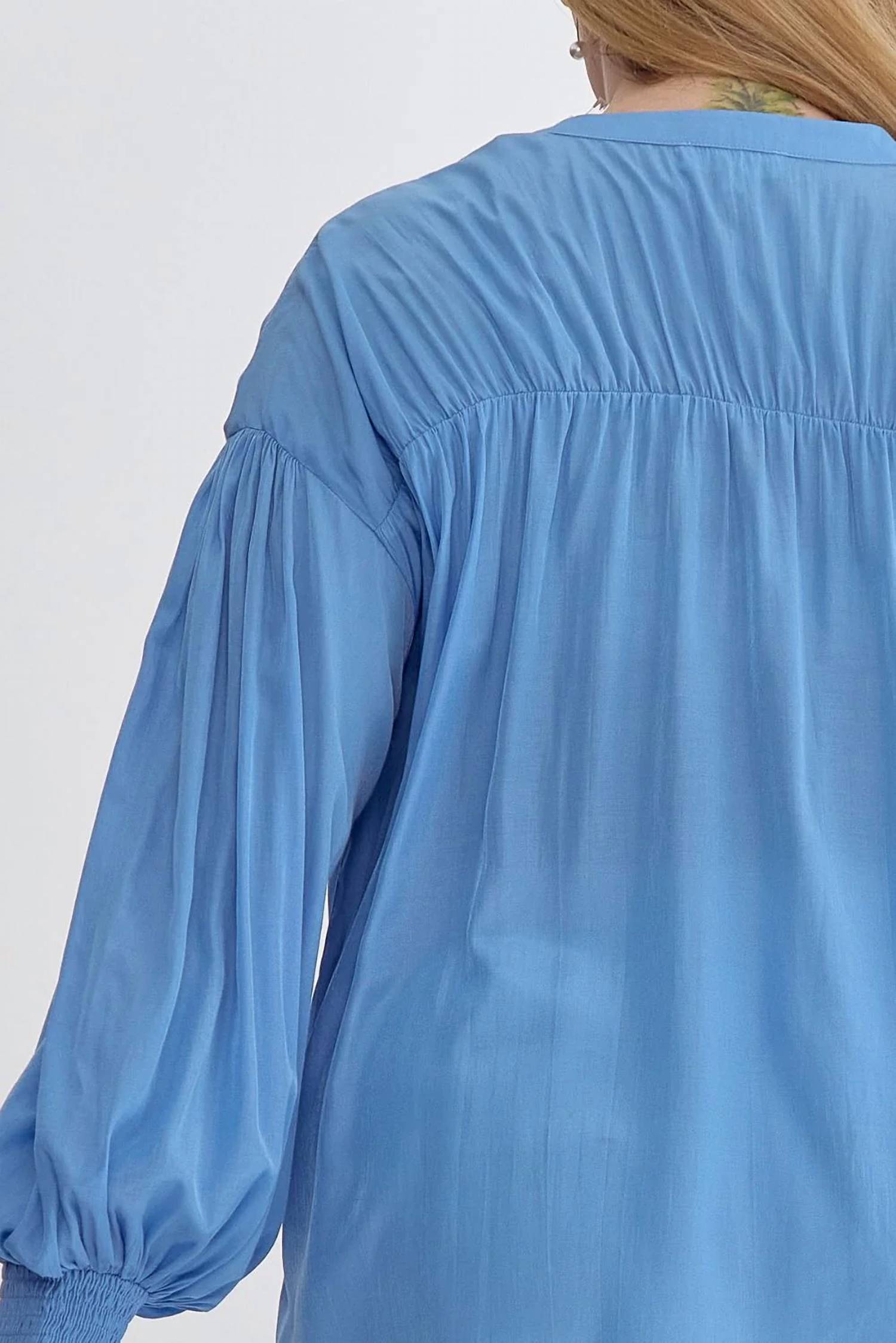 Entro - Sara Curve Pleated Detail Button Up Blouse