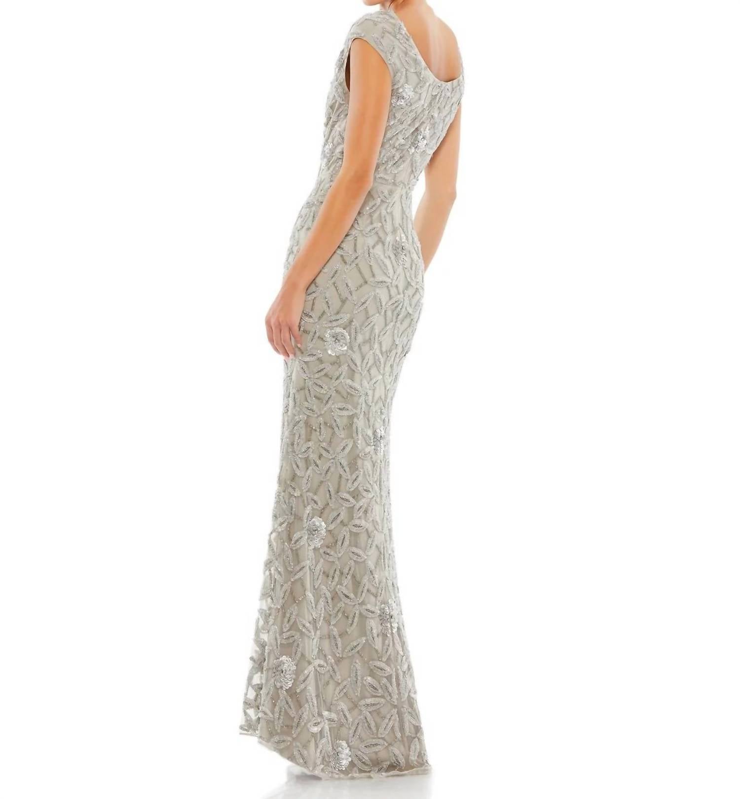Mac Duggal - Cowl Neckline Embellished Sequin Floral Dress