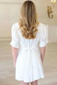 Karlie - Solid Poplin Ruffle Neck Pleat Back Tie Dress
