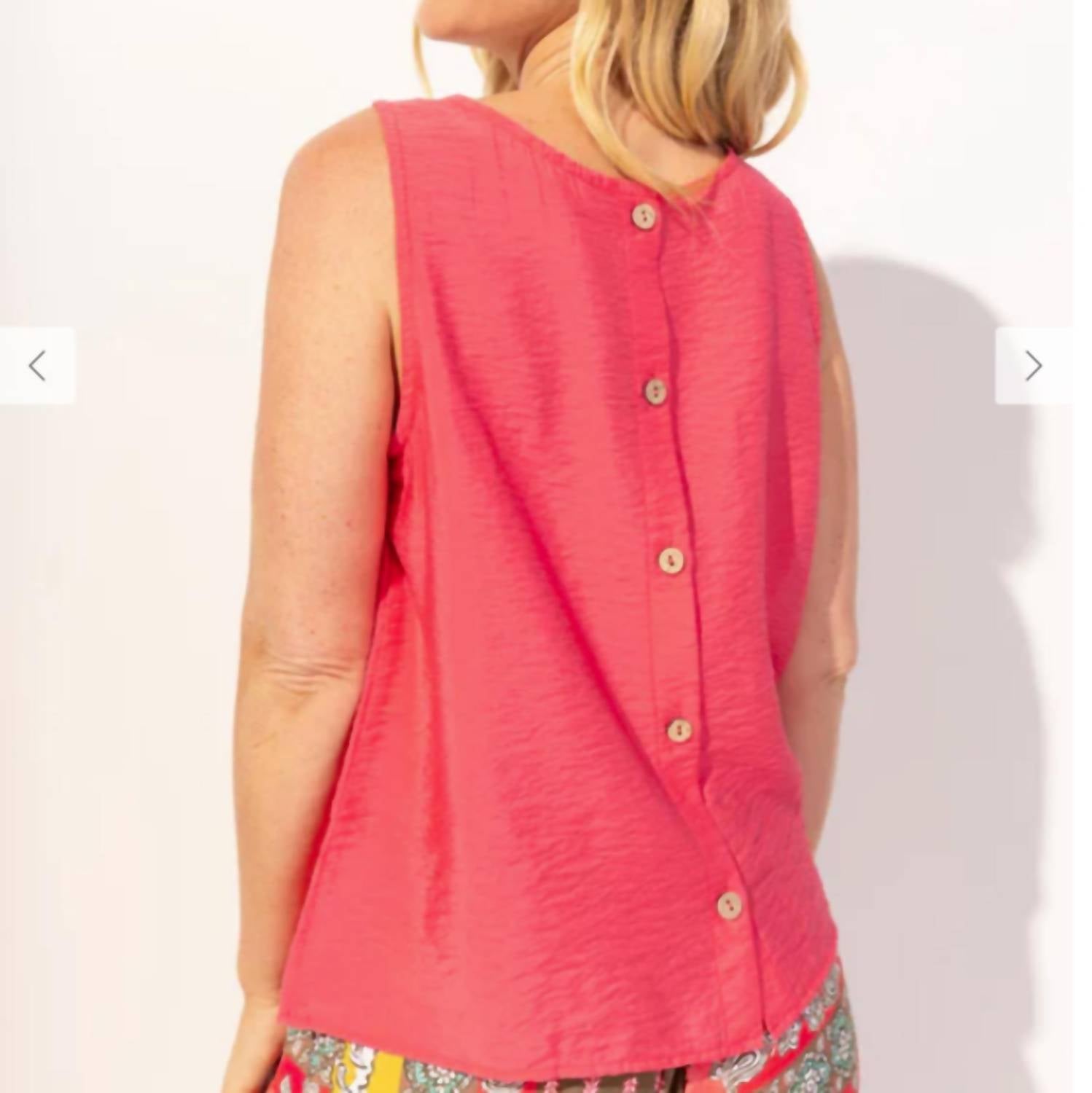 Escape Regatta Rayon Buttonback Top in punch - women's tank top - detail view