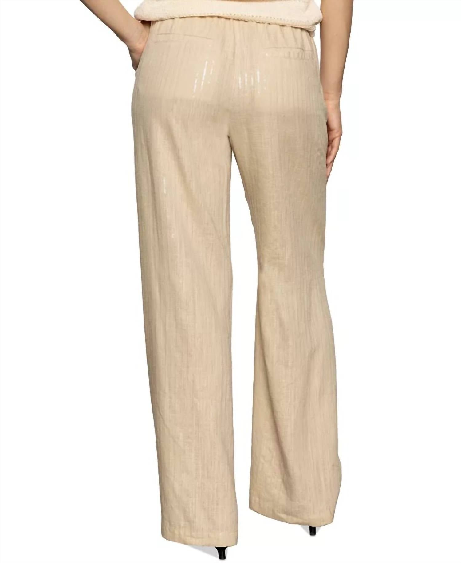 Sanctuary Coastal Pull On Wide Leg Pants in sand sequin stripe - women's pants - detail view