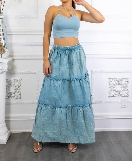 Surelymine - Woven Vintage Washed Maxi Skirt With Ribbed Double Strap Set
