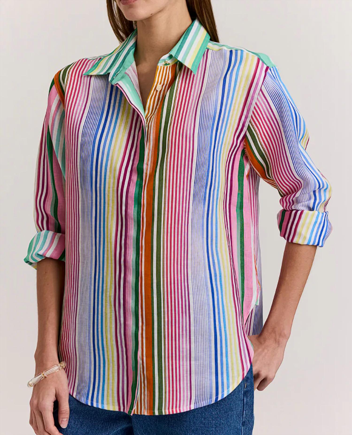 Hinson Wu Halsey Long Sleeve Shirt Top in multi - women's long sleeve top - detail view