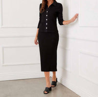 Karen Kane - Ribbed Side-Slit Midi Skirt