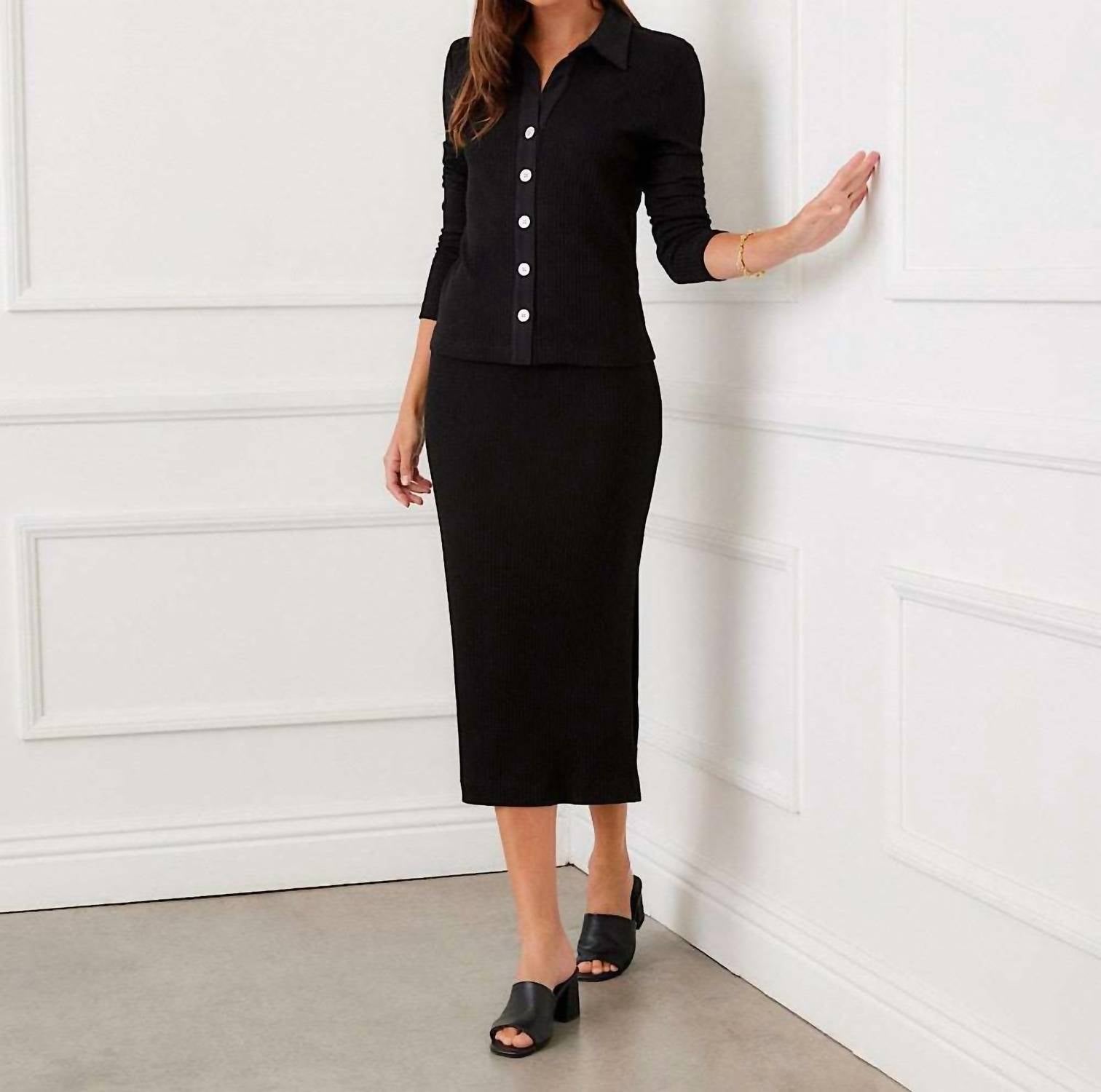 Karen Kane - Ribbed Side-Slit Midi Skirt